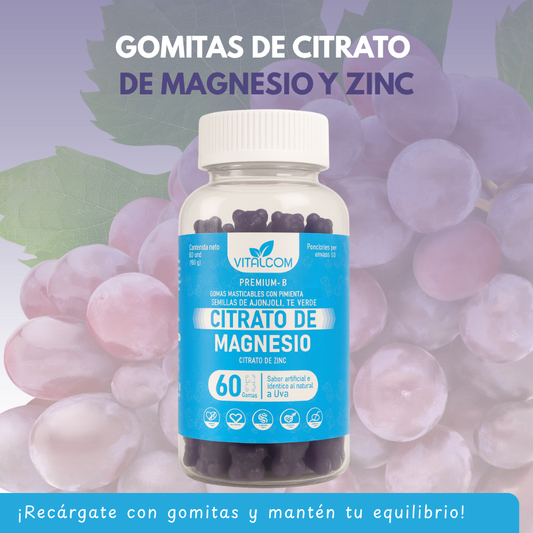 Gomitas de Citrato de Magnesio y Zinc Vitalcom | Salud Muscular, Ósea y Bienestar General | 60 Unidades