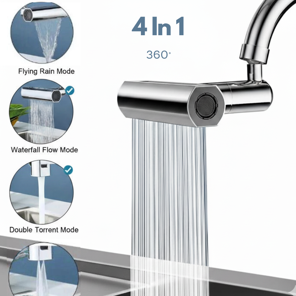 Grifo Esencial 4 en 1  360° | Extensor de grifo de cocina de 360° con rosca, aireador de grifo de agua giratorio con 4 modos, accesorio rociador de grifo para cocina