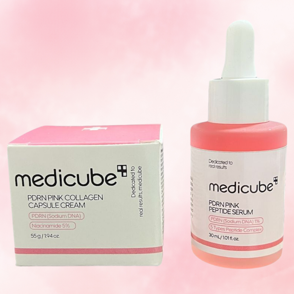 Combo Medicube Salmón DNA PDRN – Crema Hidratante de Cápsulas Rosas + Sérum Regenerador