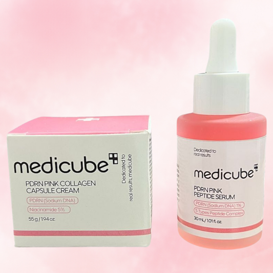 Combo Medicube Salmón DNA PDRN – Crema Hidratante de Cápsulas Rosas + Sérum Regenerador