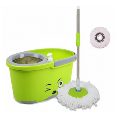 Trapero Giratorio 360° con Balde Autoescurrible y Cabezal de Microfibra, Ajustable con Tambor Metálico – 4 Mopas