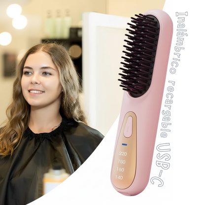 Cepillo alisador de cabello portátil inalámbrico con batería recargable USB-C y 4 niveles de temperatura ajustable (color negro, rosa y lila)