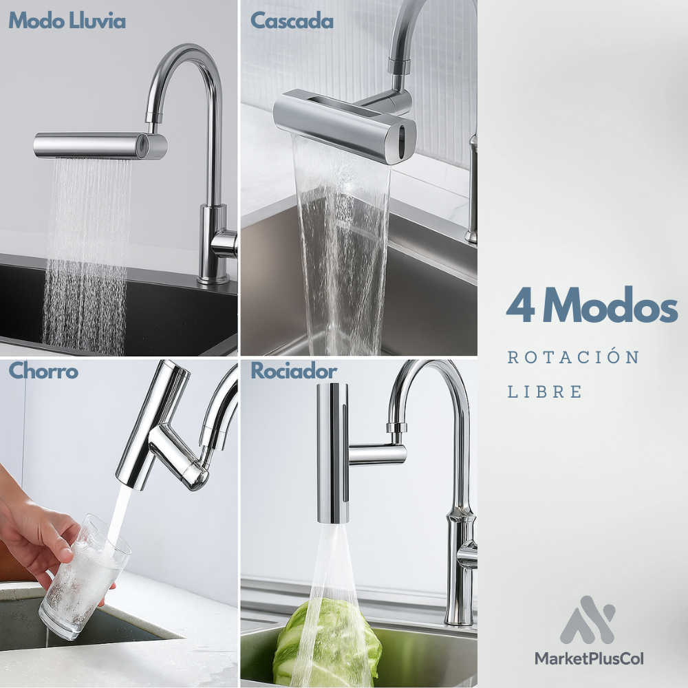 Grifo Esencial 4 en 1  360° | Extensor de grifo de cocina de 360° con rosca, aireador de grifo de agua giratorio con 4 modos, accesorio rociador de grifo para cocina